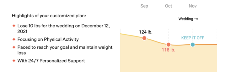 Screenshot of Noom's personalized two-month weight loss plan