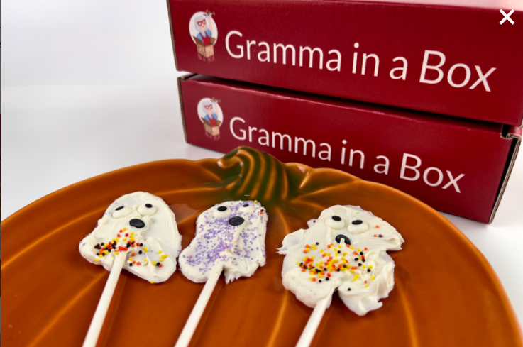 Photo of 3 ghosts on a stick from Gramma in a box