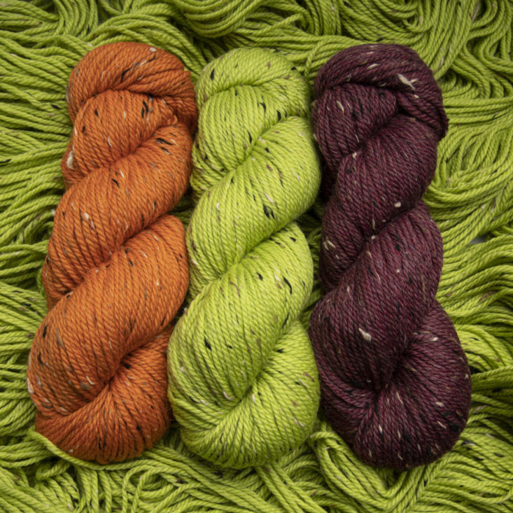 yarn skeins in three different colors
