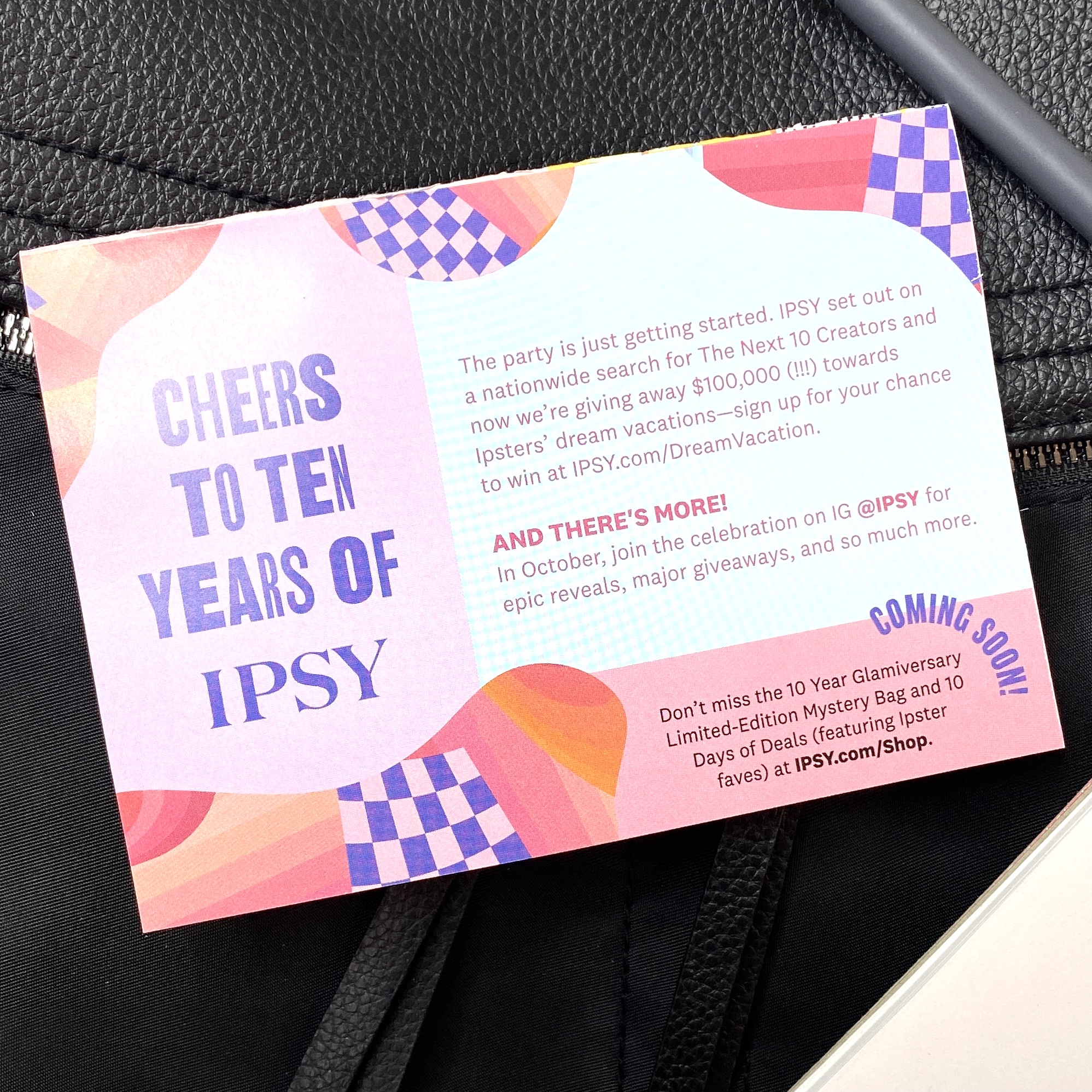 Back of Card for Ipsy Glam Bag September 2021