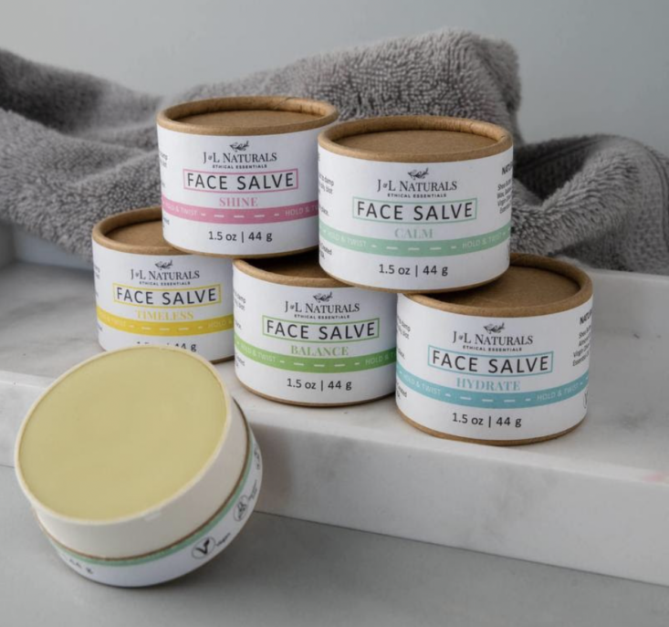 Calm by J&L Naturals face salve containers