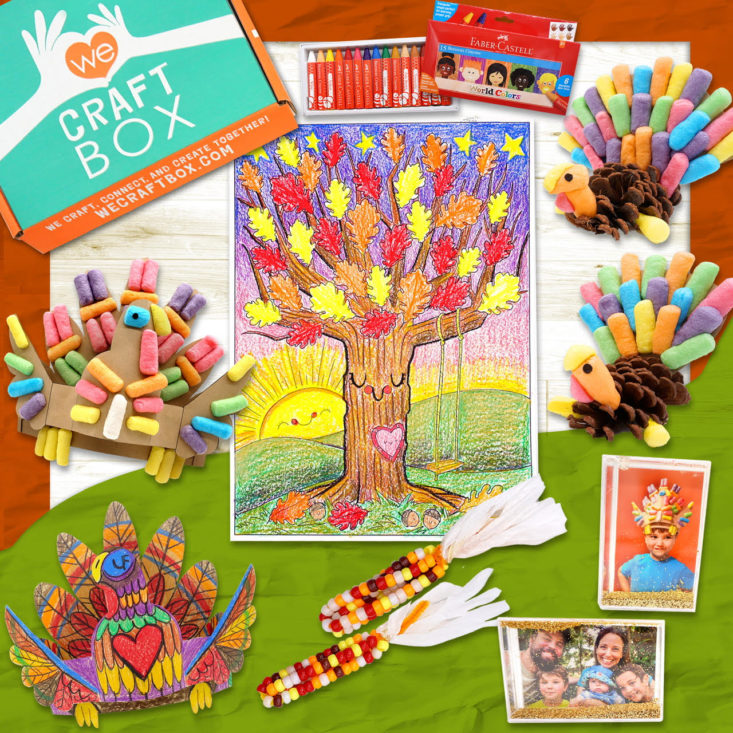 Picture of crayon-colored autumn tree and other November crafts