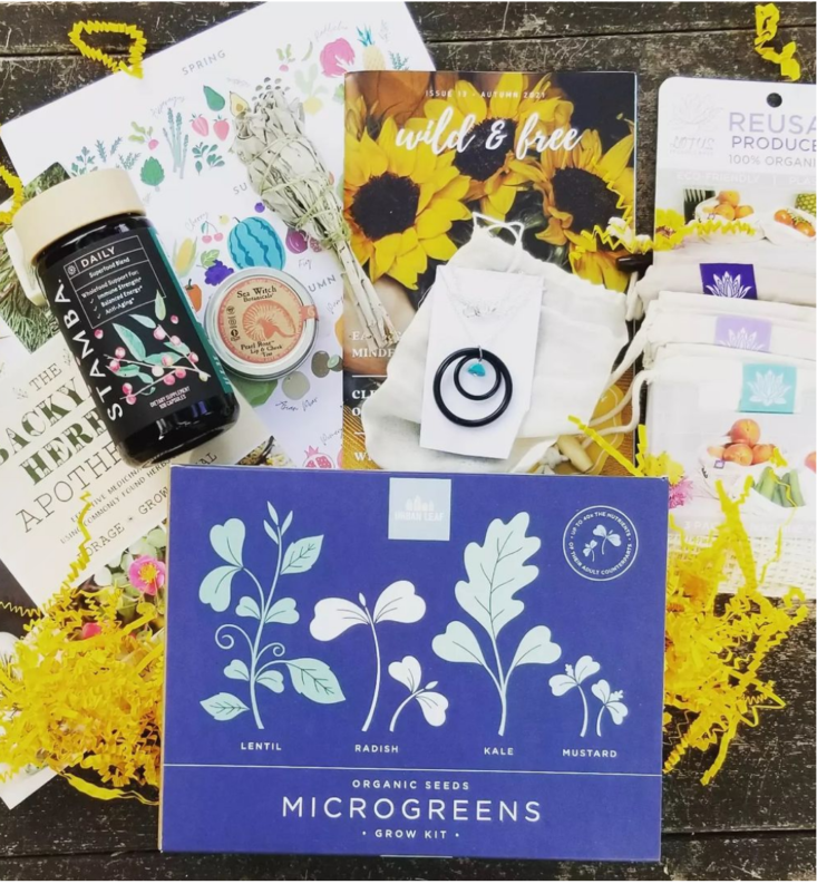 microgreens box and other items in earthlove box