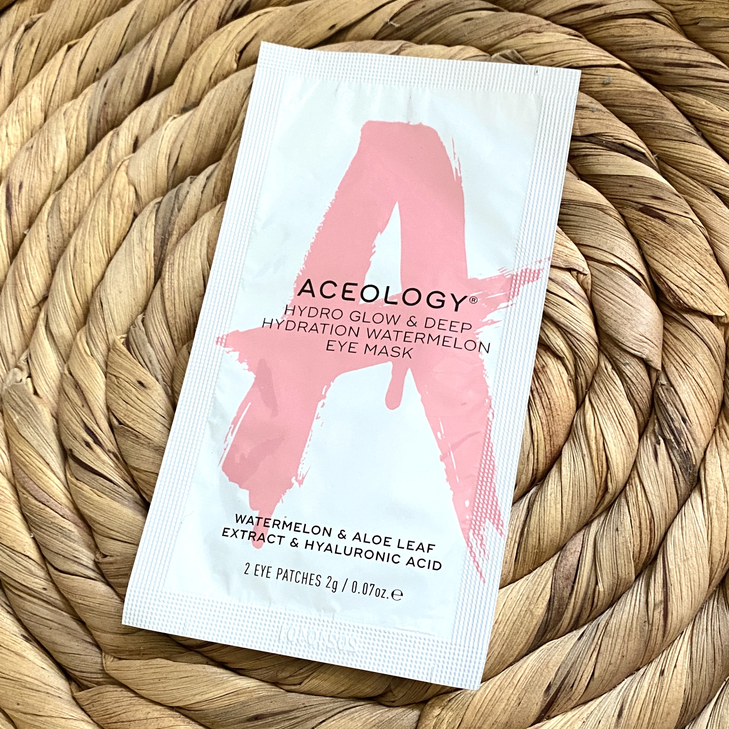 Front of Aceology Hydra Glow and Deep Hydration Watermelon Eye Mask for Birchbox September 2021