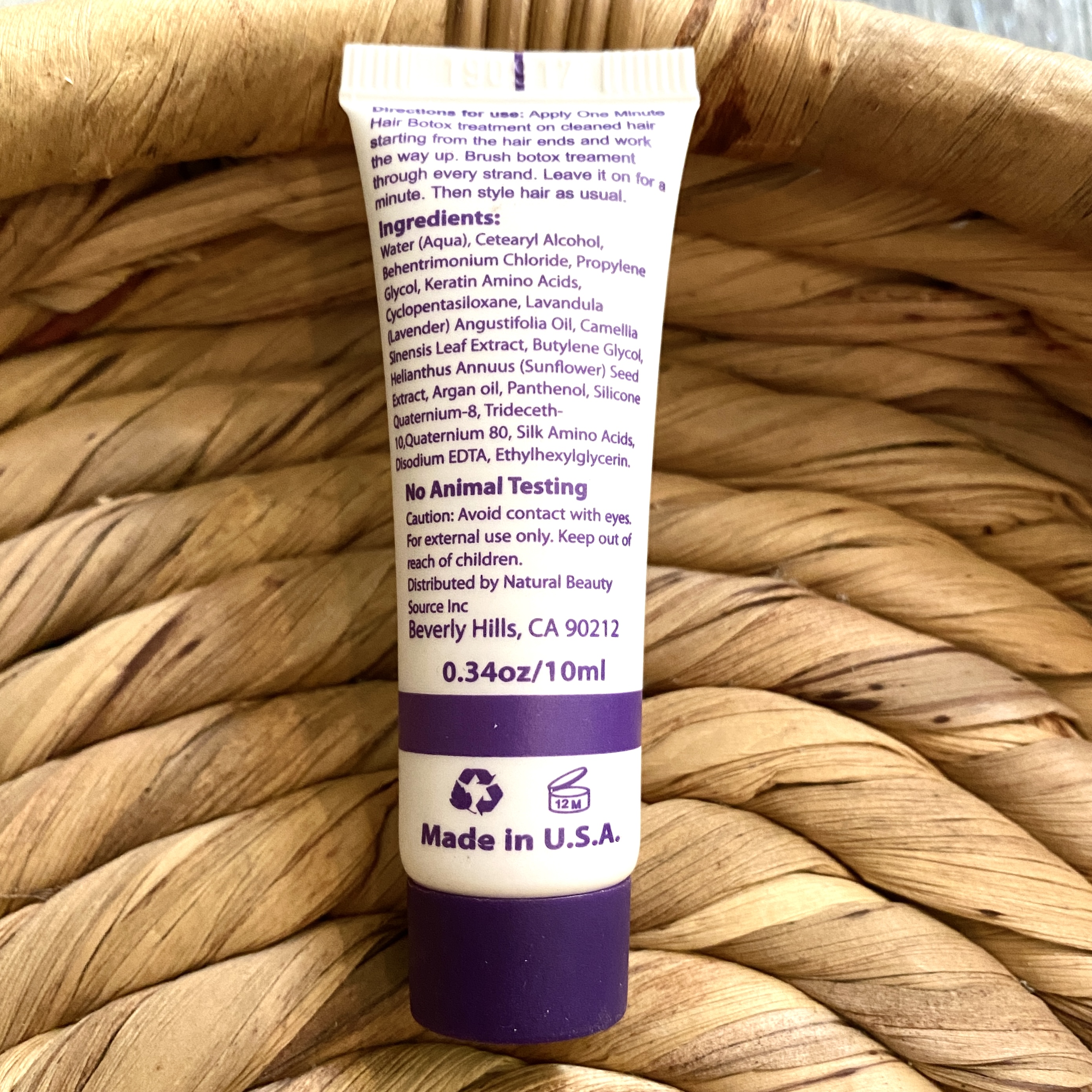 Back of Nelson J HAIRBOTOX Leave-In Lavender Oil Infused Treatment for Birchbox September 2021