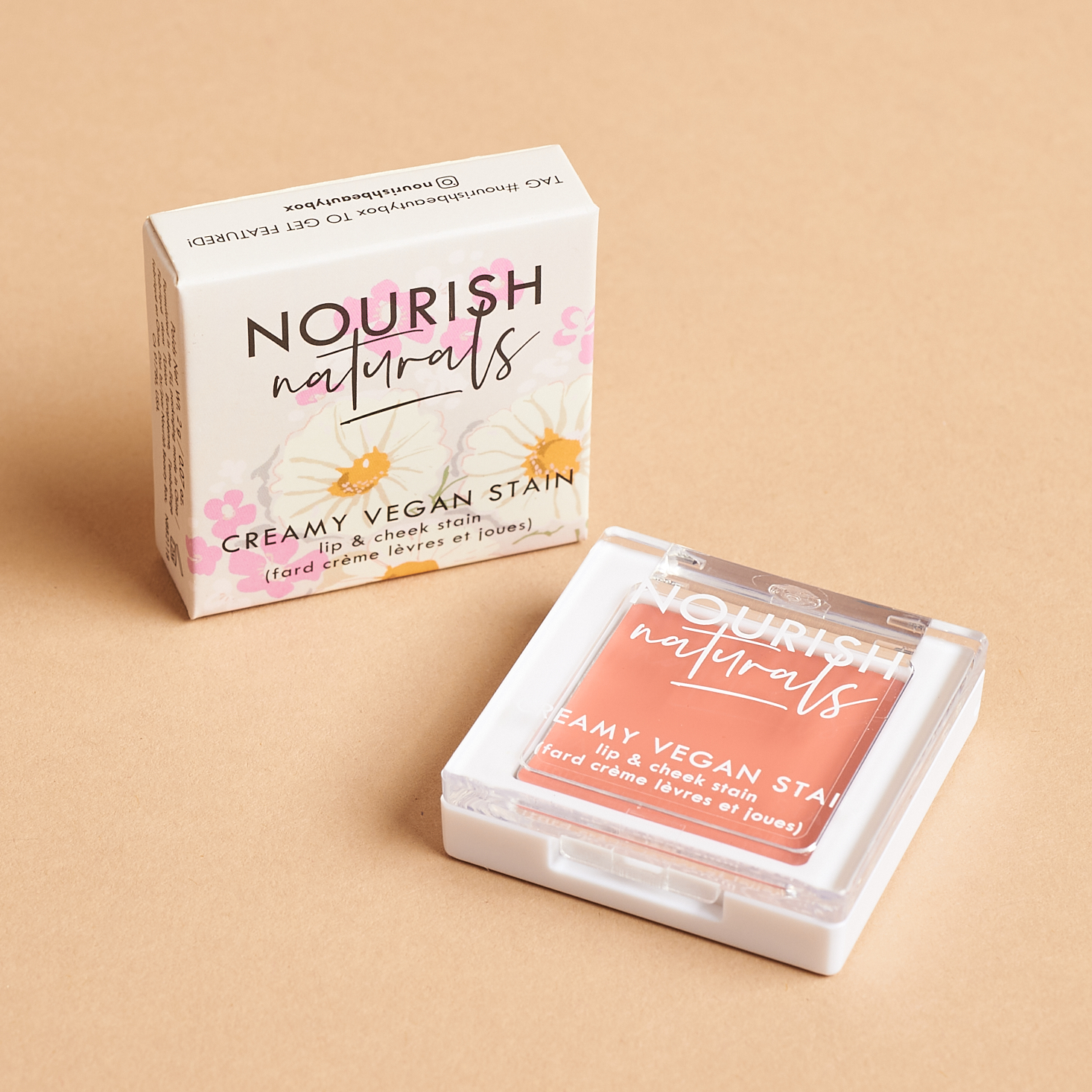 Box Front of Nourish Naturals Creamy Vegan Stain in Apricot for Nourish Beauty Box October 2021