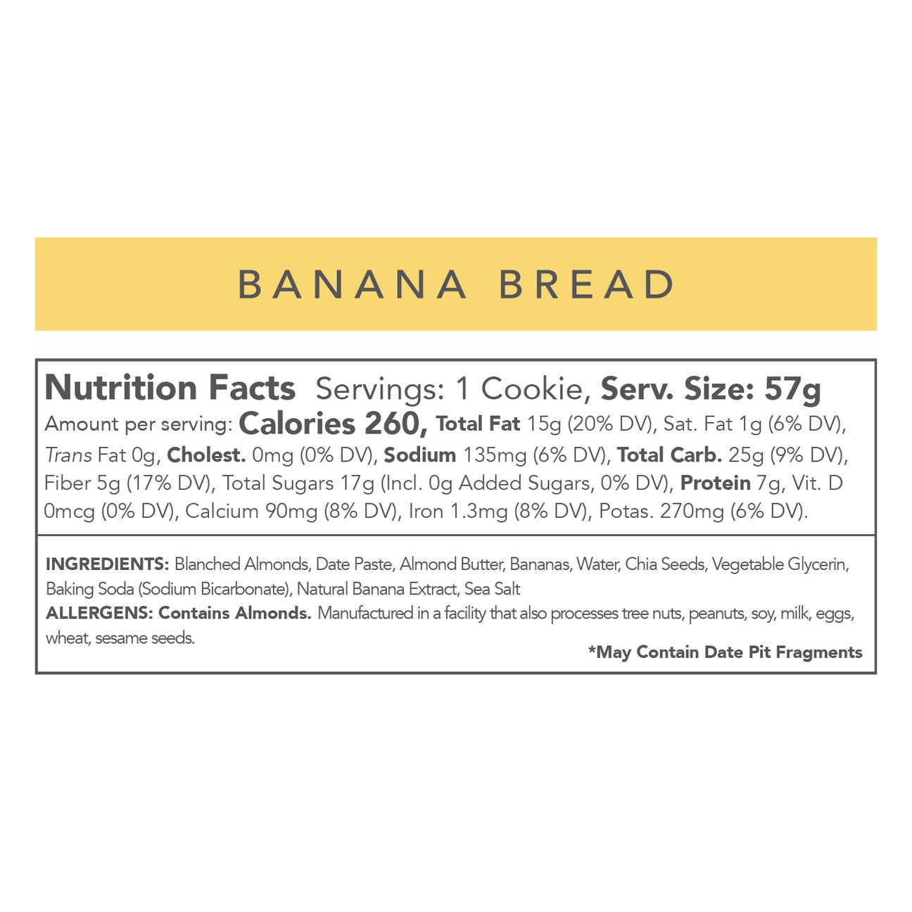 banana bread cookie nutrition facts