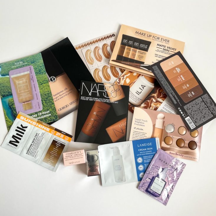 flat lay of various foundation samples