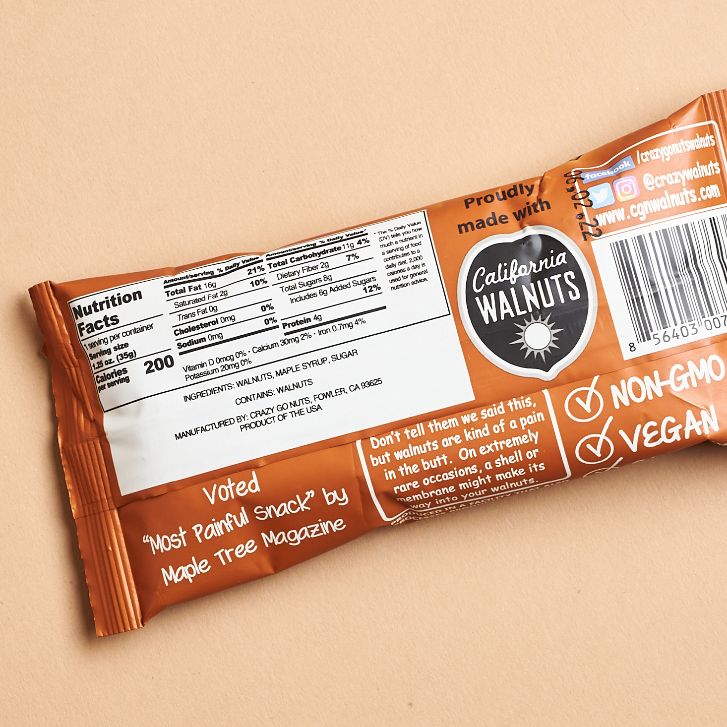 maple walnut snacks package nutrition facts