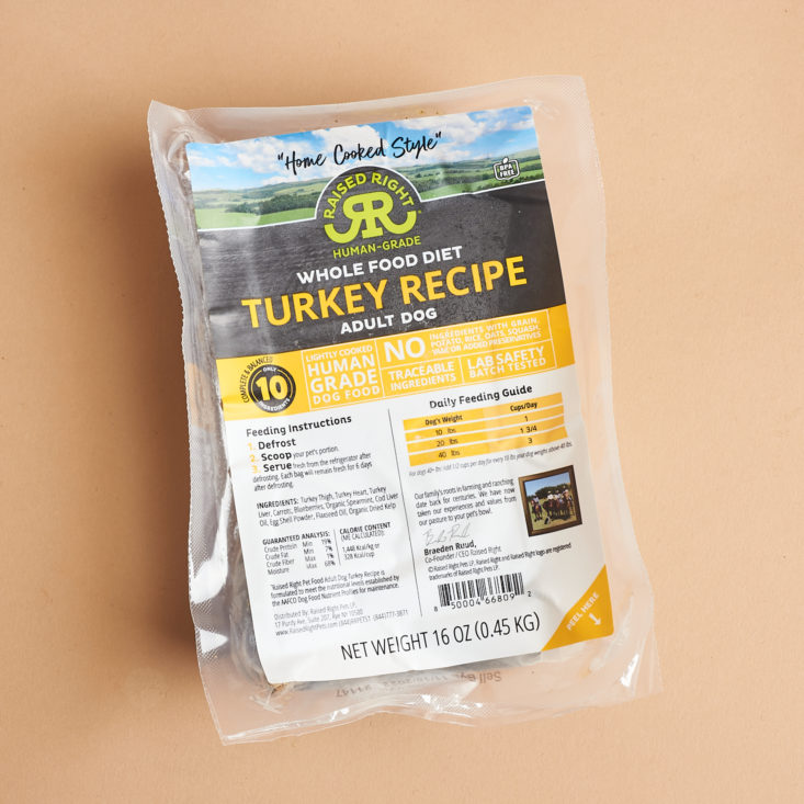 turkey recipe raised right pet food package