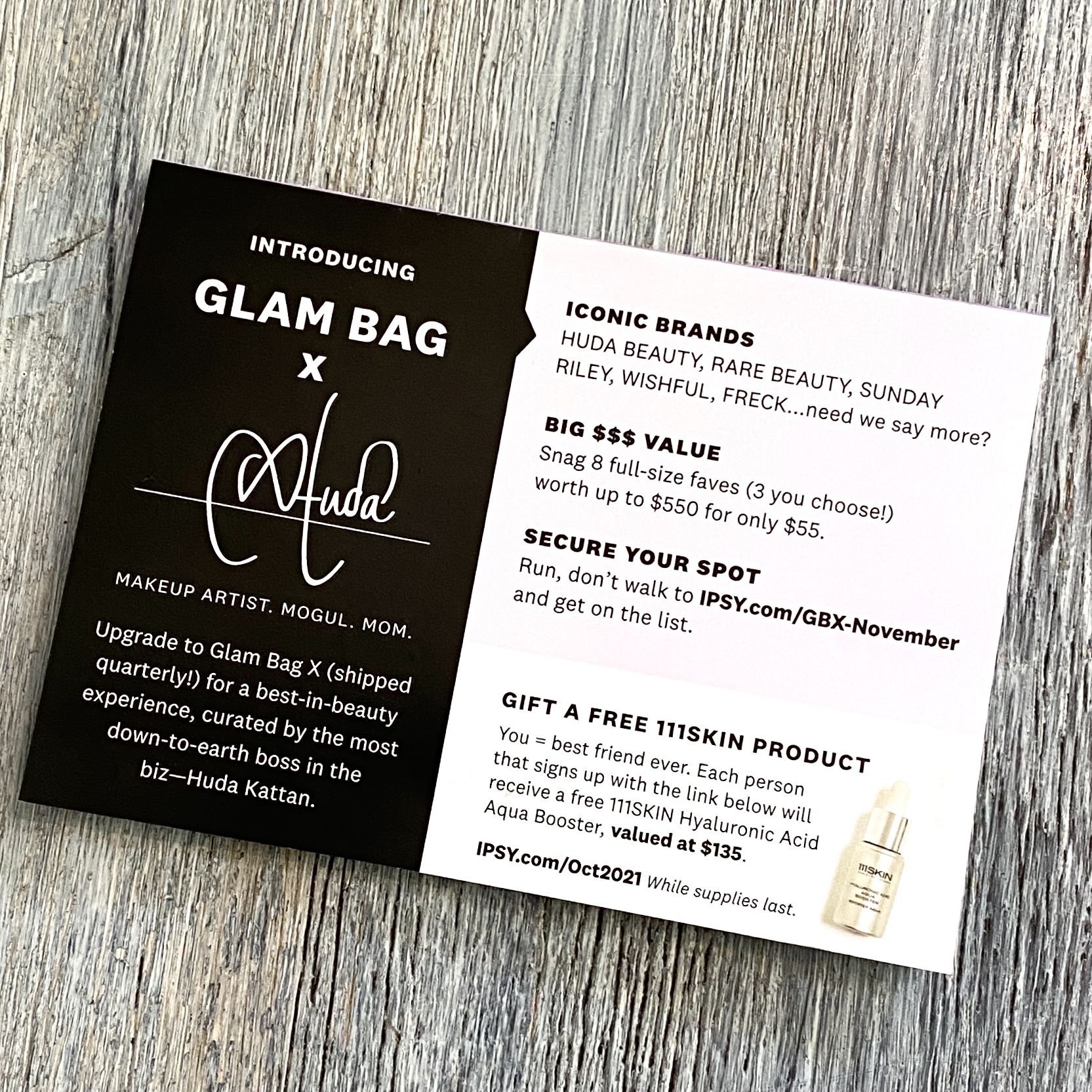 Back of Card for Ipsy Glam Bag October 2021