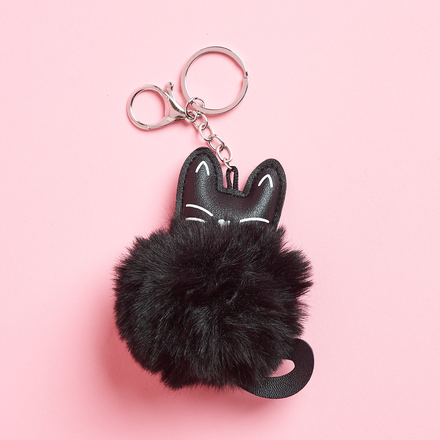 black cat key chain with fluffy puff