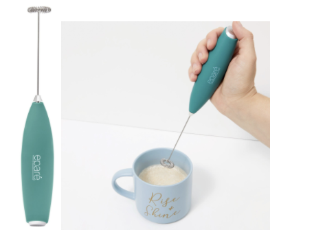 Photo of Epare Milk Frother and a hand using the frother in a cup of liquid