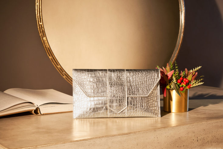 photo of silver clutch bag