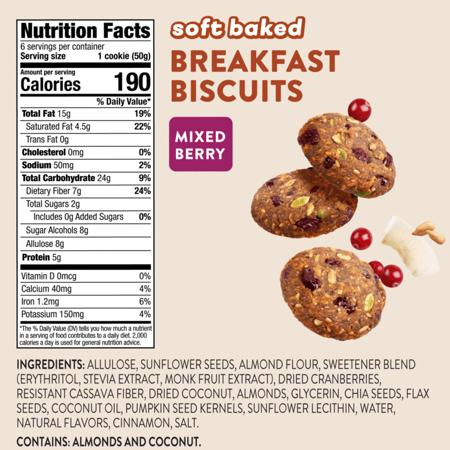 nutrition chart for Soft Baked Biscuits: Mixed Berry