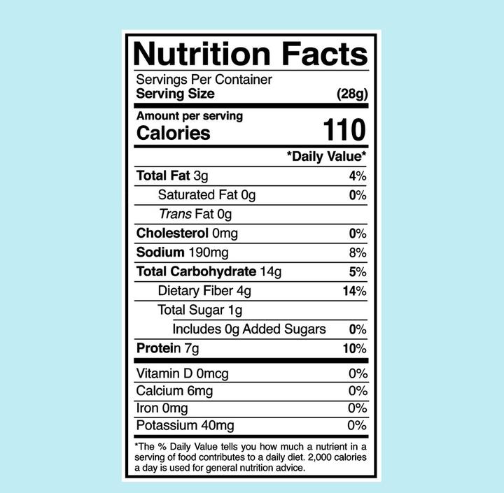 nutrition facts table on blue background