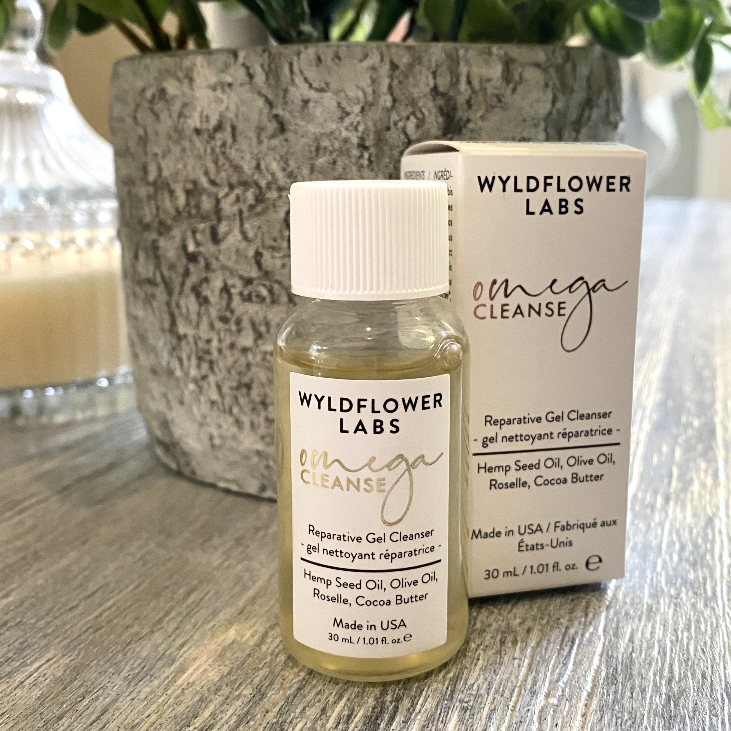 Front of Wyldflower Labs Omega Cleanser for Nourish Beauty Box November 2021