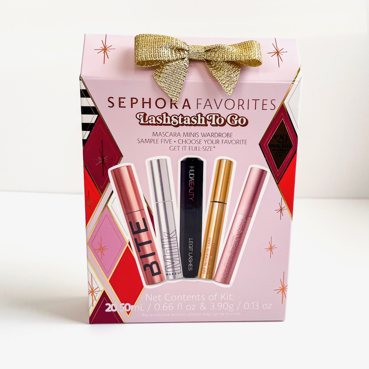 pink box showing photos of mascaras inside