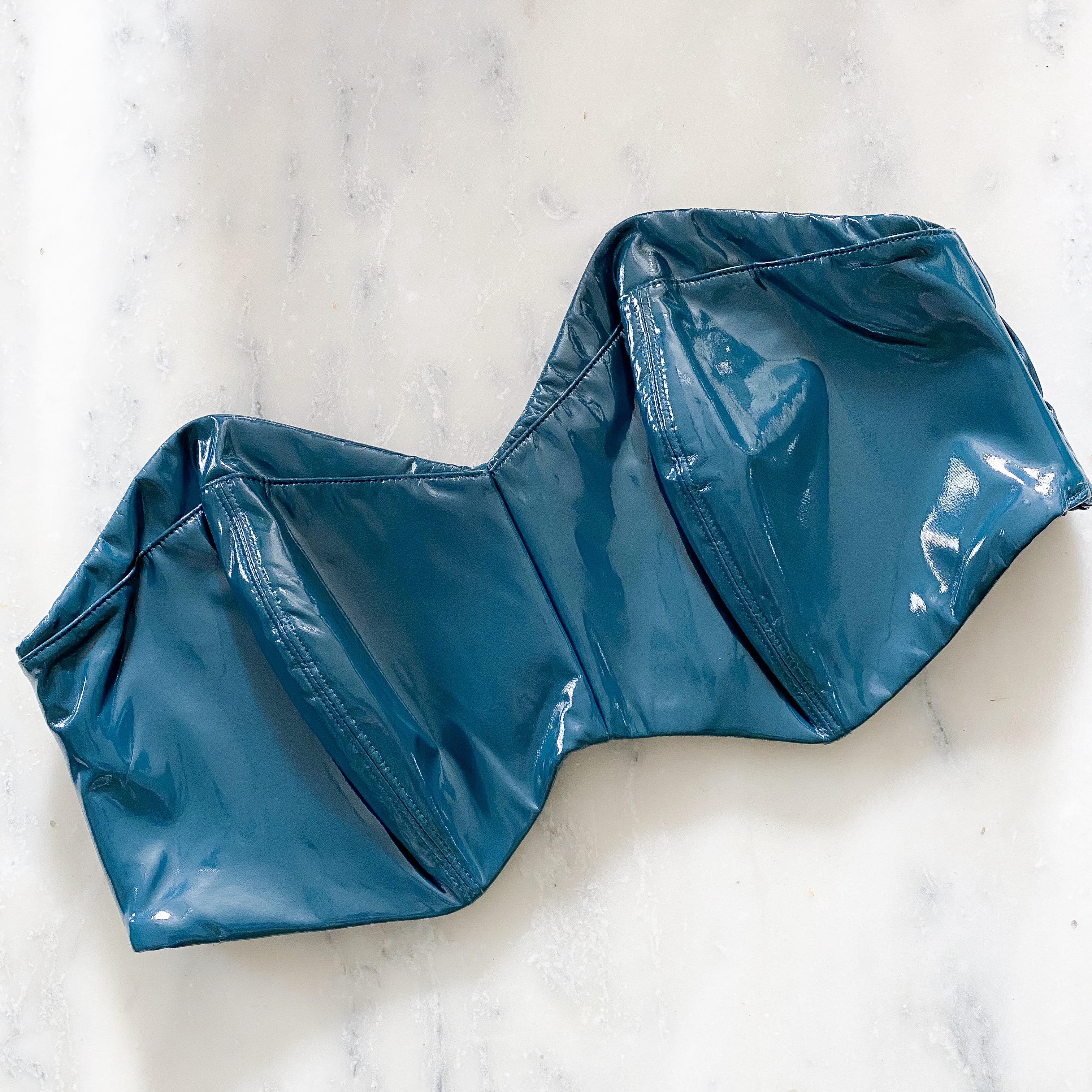 Leather Tease Vinyl Bandeau Bralette in Blue & Green