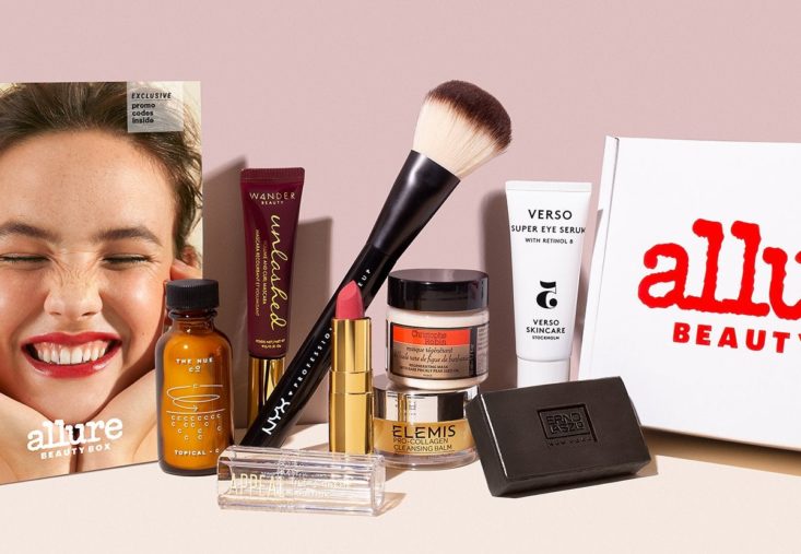 allure beauty box surrounded by beauty items