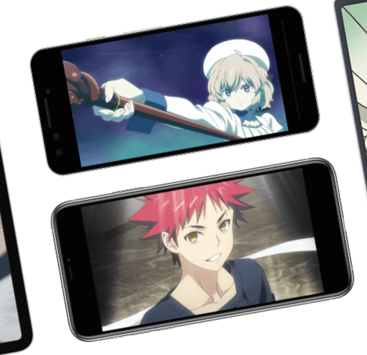 smartphones showing anime