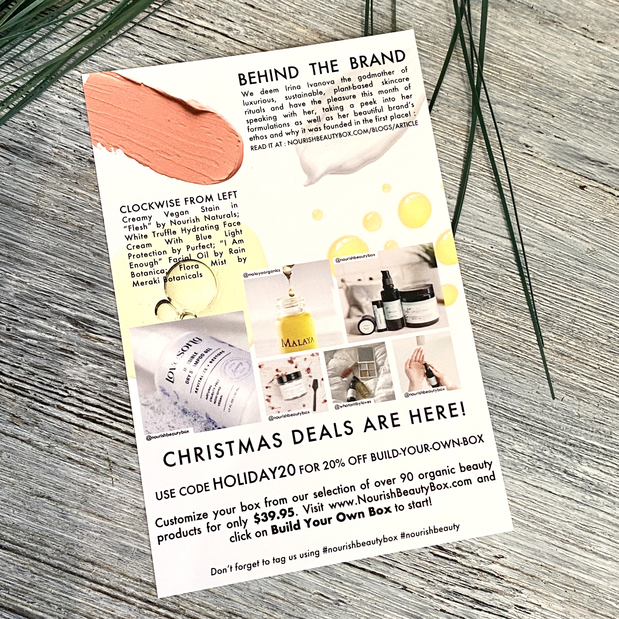 Back of Card for Nourish Beauty Box December 2021