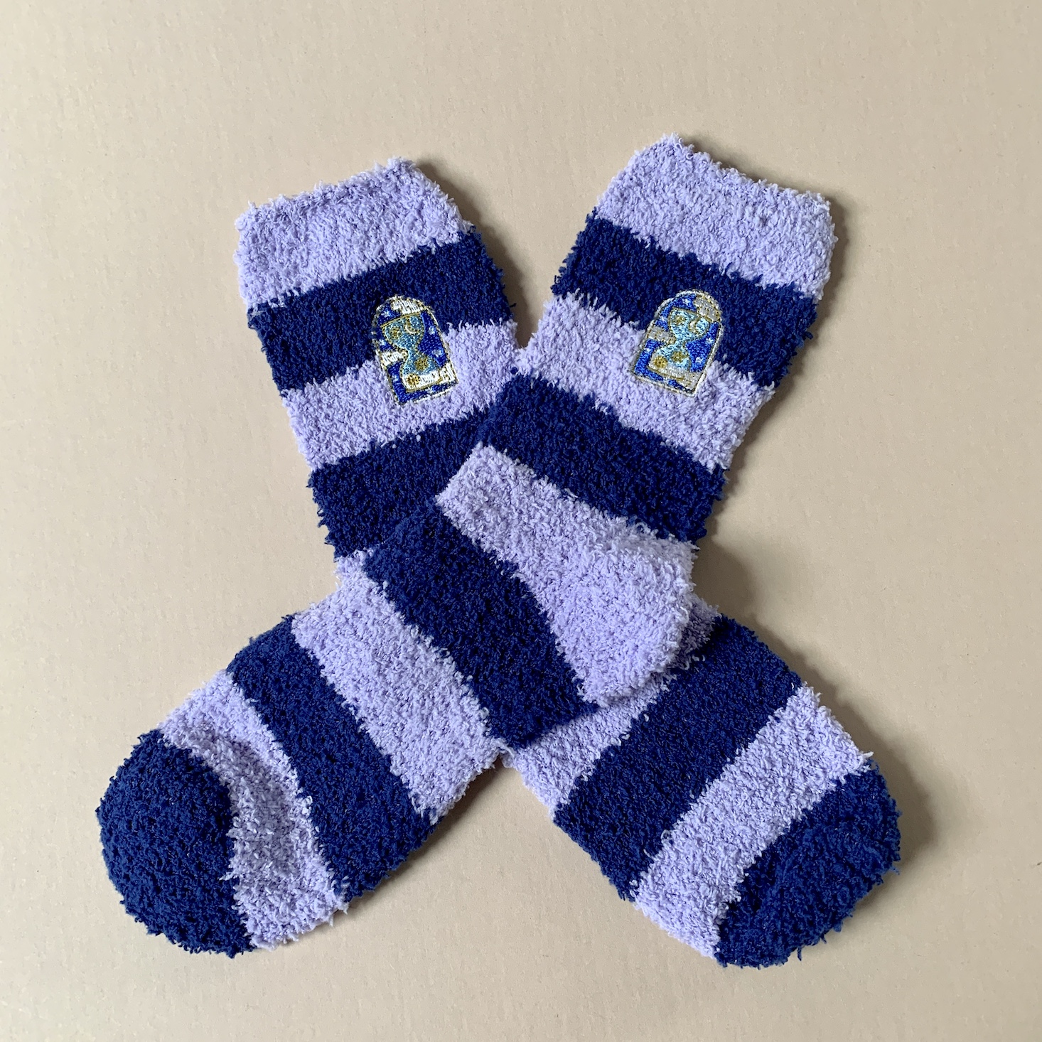 fuzzy socks with embroidery