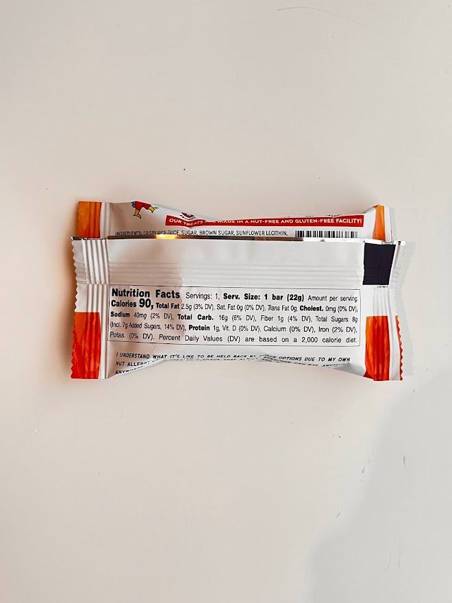 pumpkin spice bar package nutrition facts