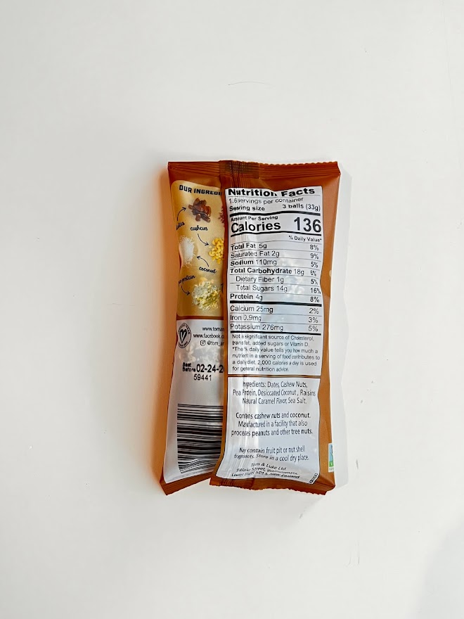 salted caramel snackballs packet nutrition facts