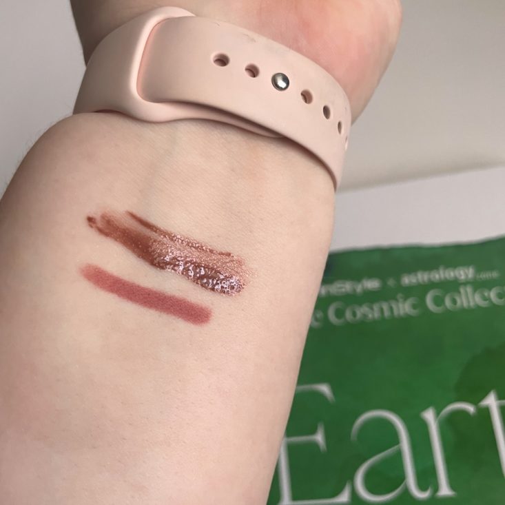 swatches of lip balm and lip crayon