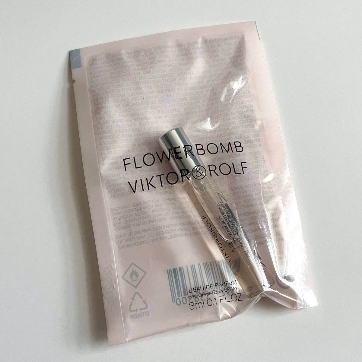 perfume sample in clear bag