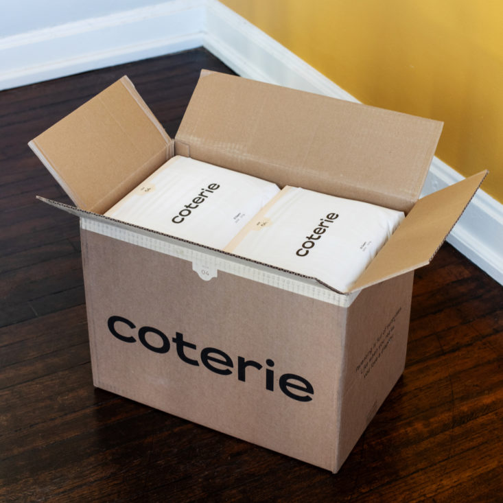 Open box of Coterie diapers