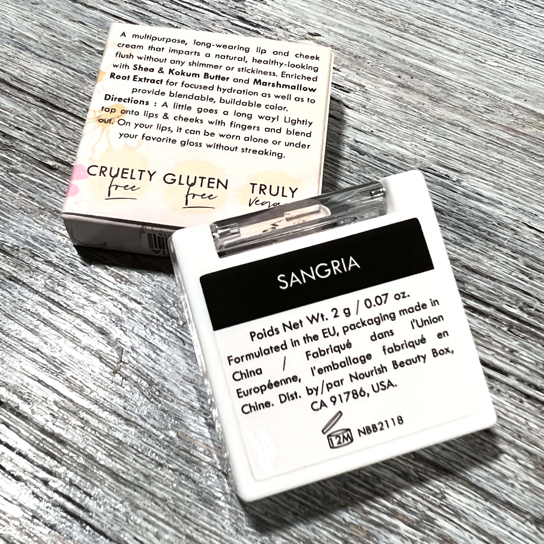 Back of Nourish Naturals Creamy Vegan Stain in Sangria for Nourish Beauty Box January 2022