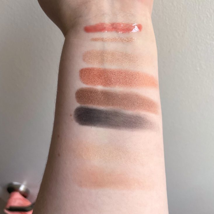 swatches of makeup products