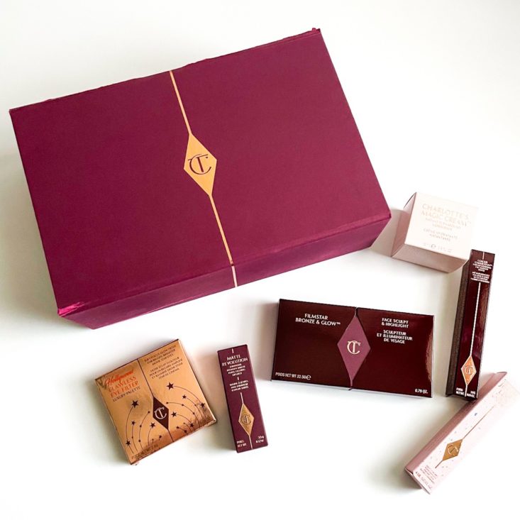 group shot of all products by maroon and gold box