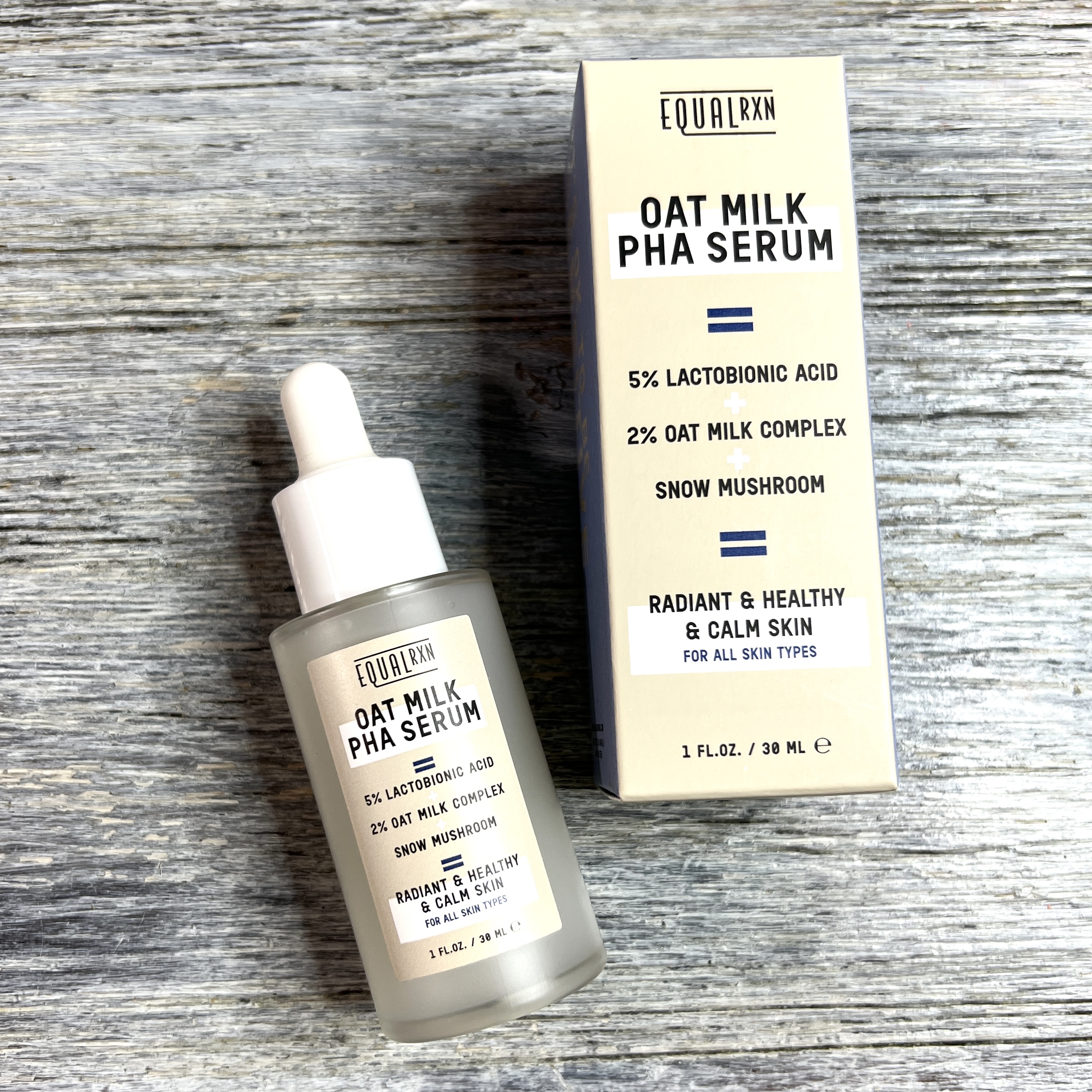 Front of EqualRxn Oat Milk PHA Serum for The Beauty Box by Bombay and Cedar November 2021