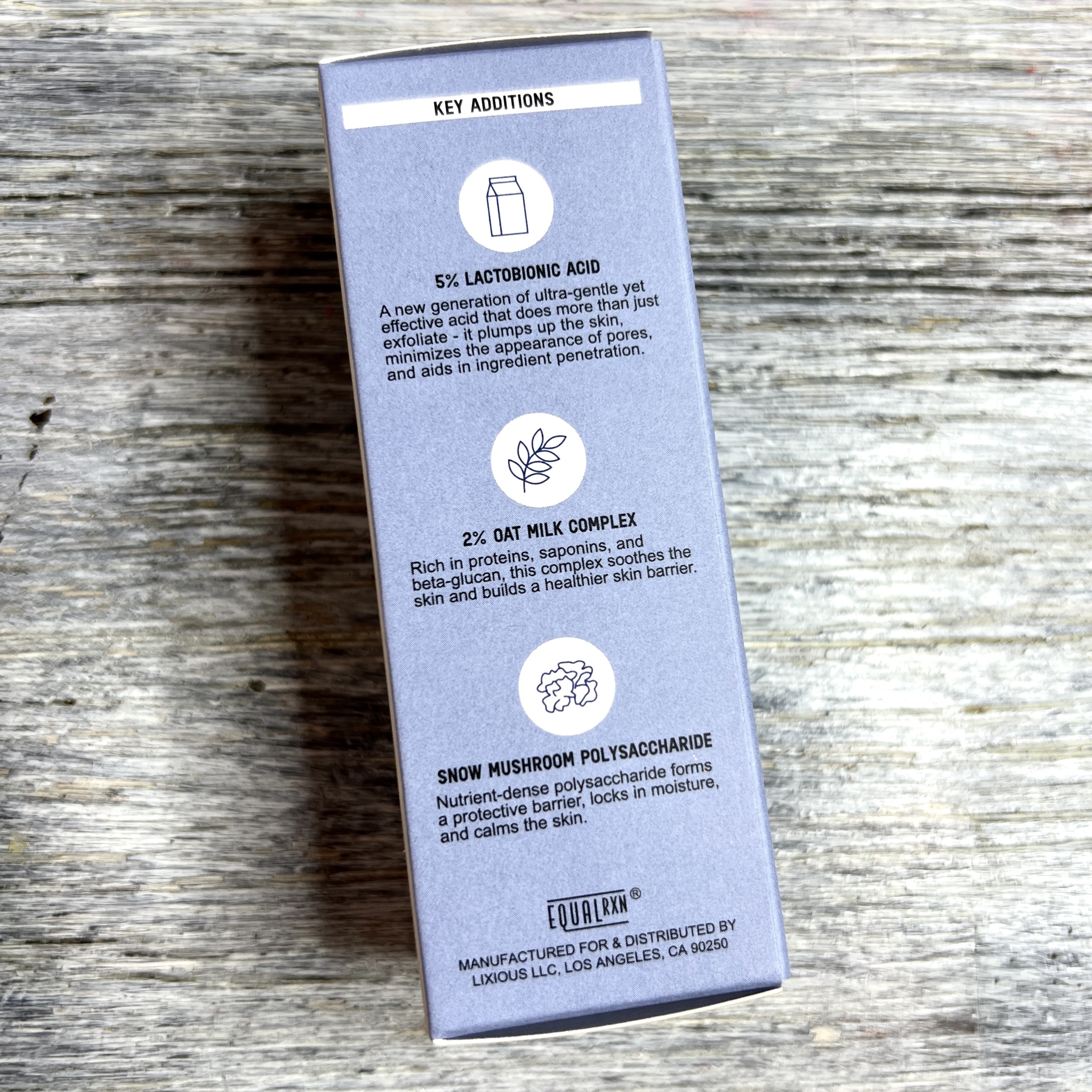 Side of EqualRxn Oat Milk PHA Serum for The Beauty Box by Bombay and Cedar November 2021