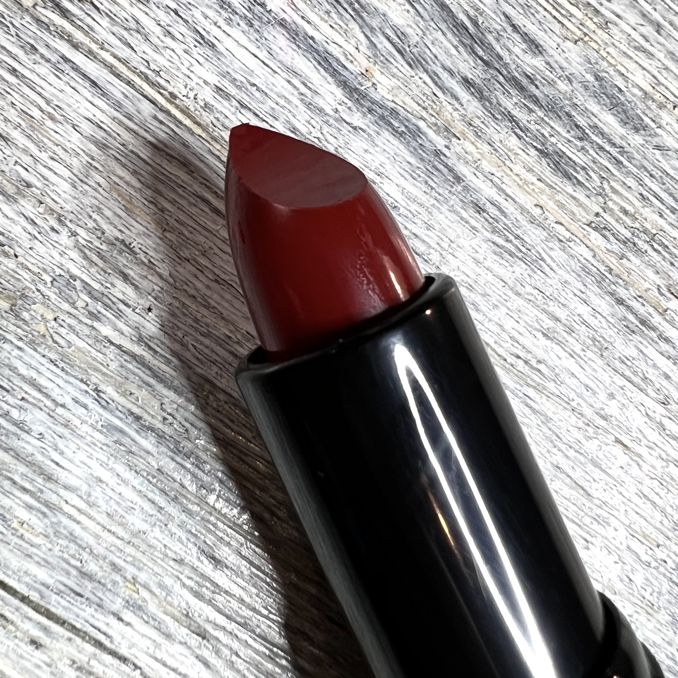 Closeup of Laritzy Cream Lipstick in Crimson for The Beauty Box by Bombay and Cedar November 2021