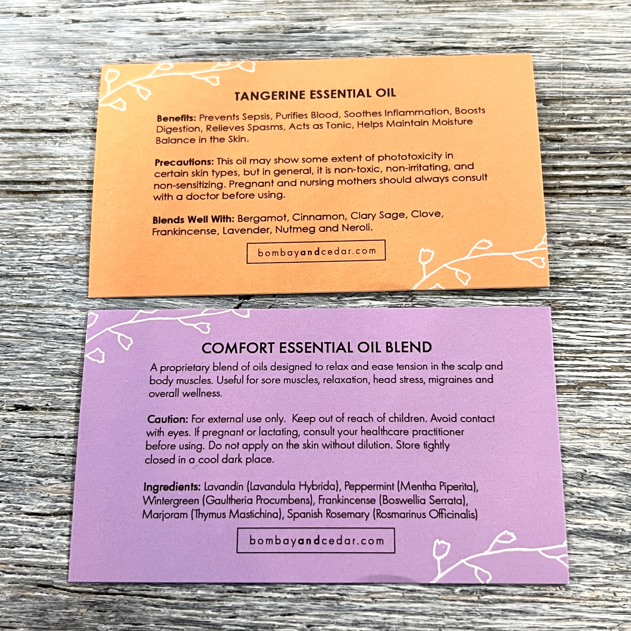 Cards for Essential Oils for Bombay and Cedar December 2021 Lifestyle Box