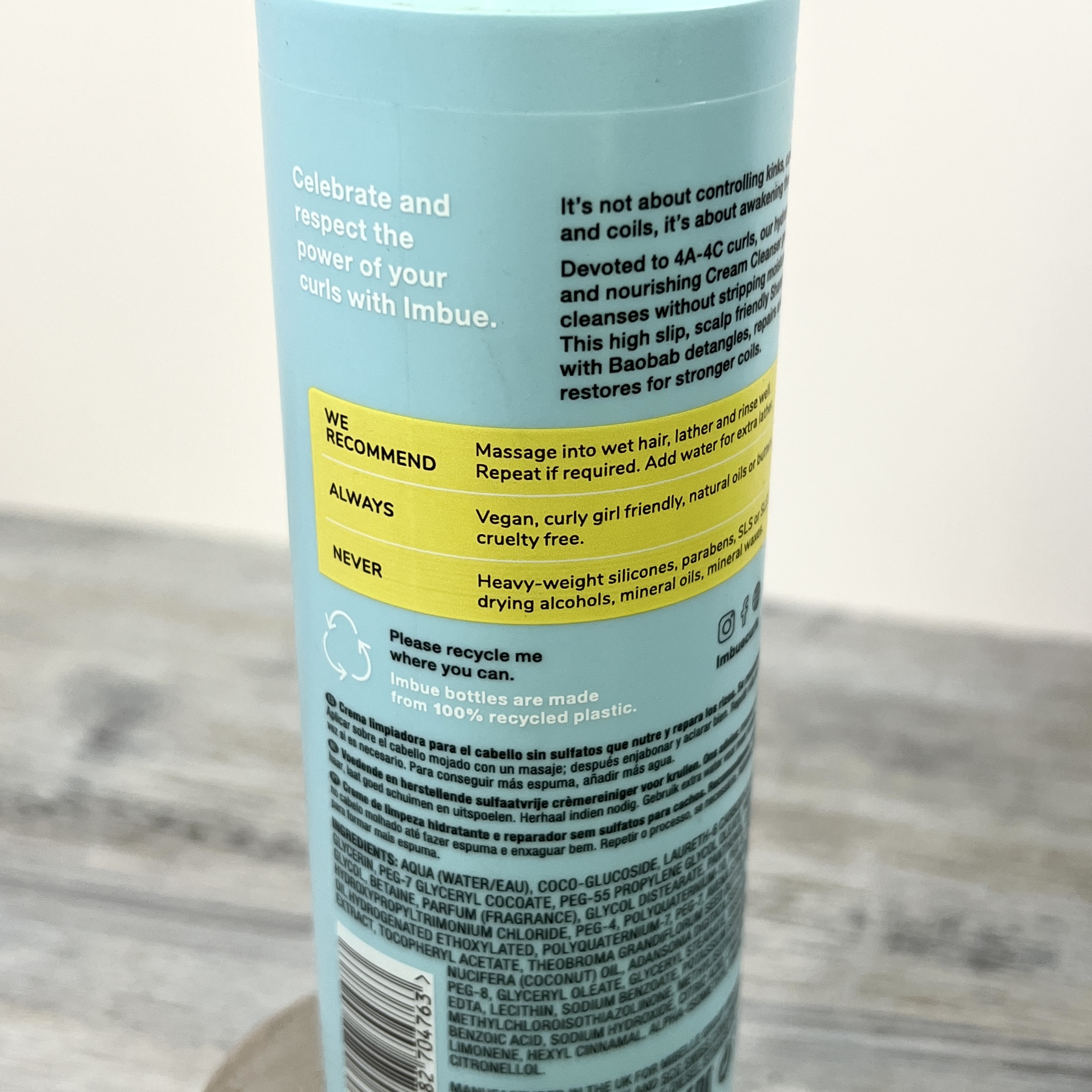 Back of Imbue Shampoo for Cocotique January 2022