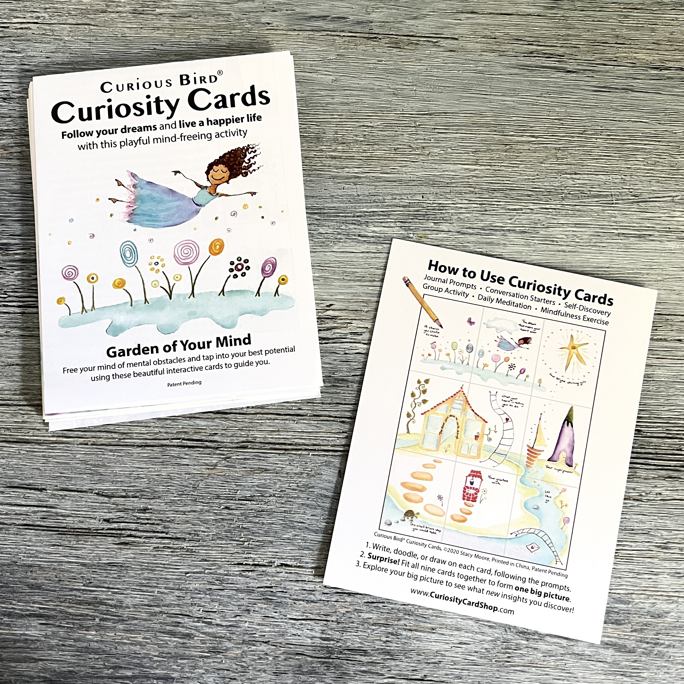 Front of Stacey Moore Studio Curious Bird Curiosity Cards for Bombay and Cedar Lifestyle Box November 2021