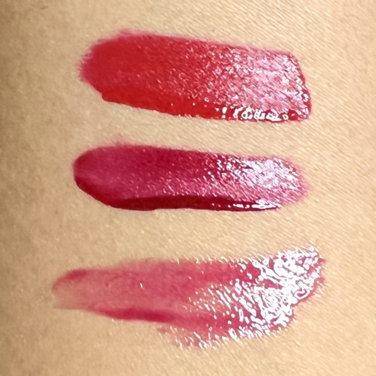 Swatches of Alleyoop Mini Mood Lip Trio for Bombay and Cedar The Beauty Box December 2021
