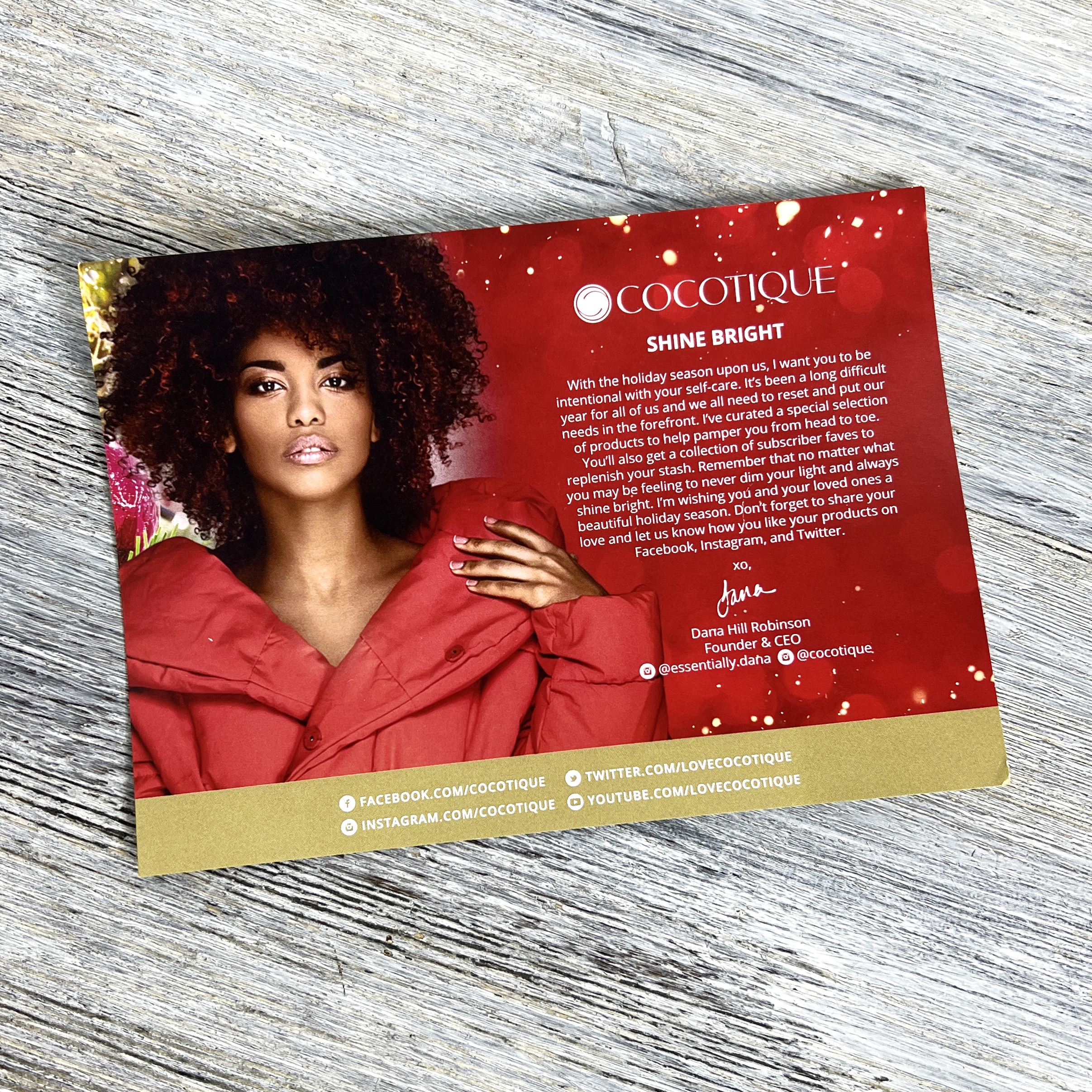 Front of Card for Cocotique December 2021
