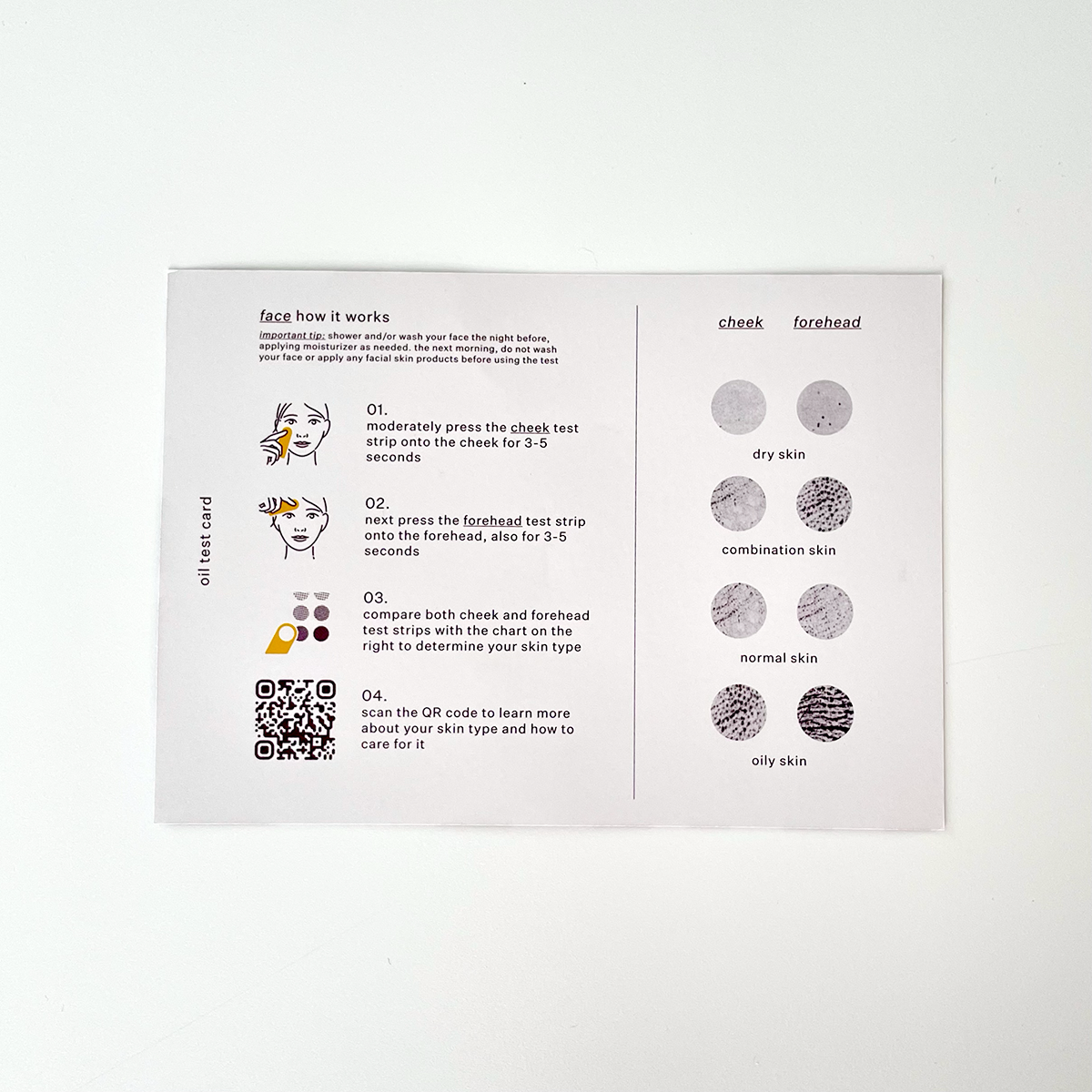 card with instructions for completing the oil test