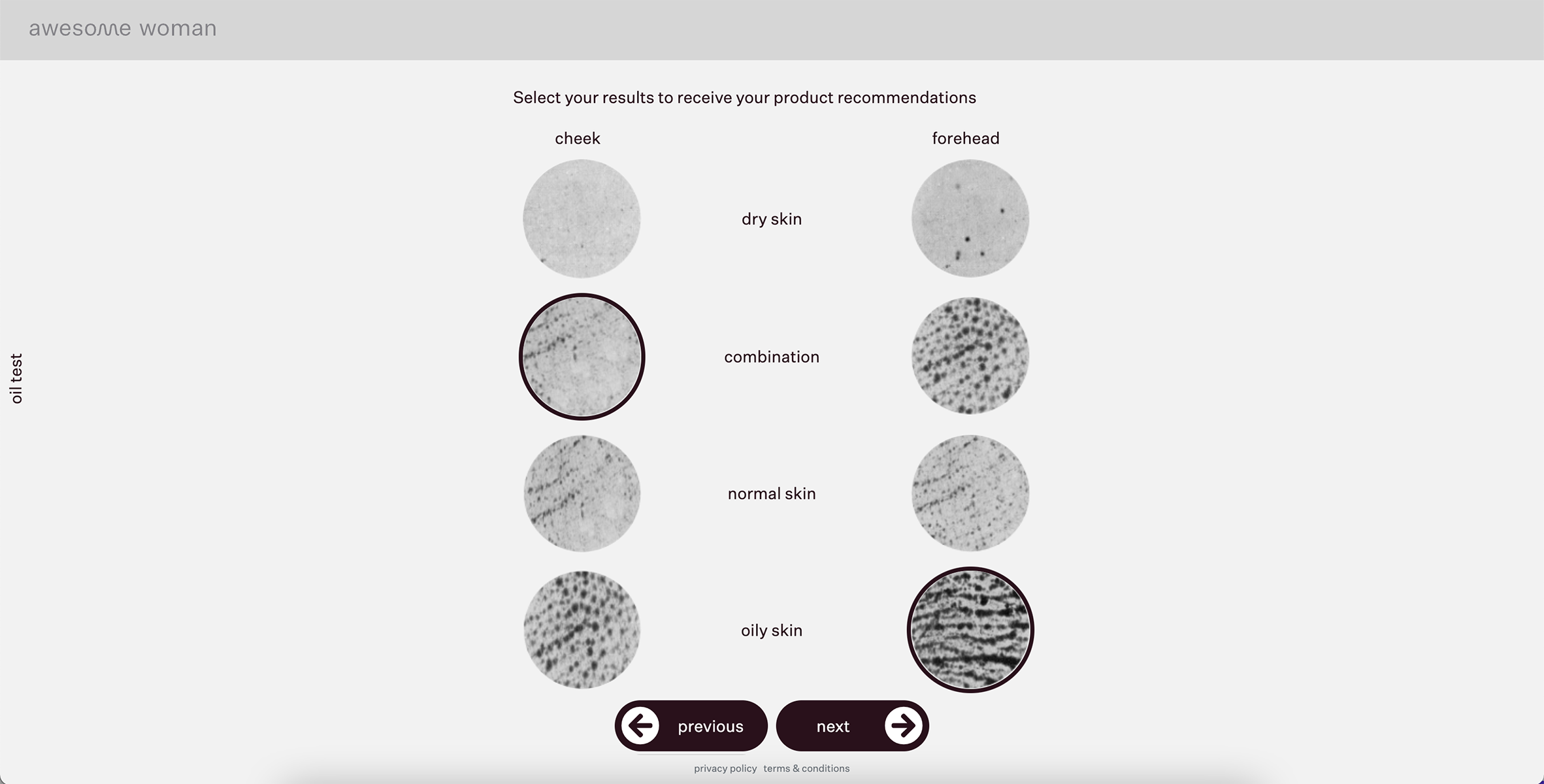 screenshot of oil test results