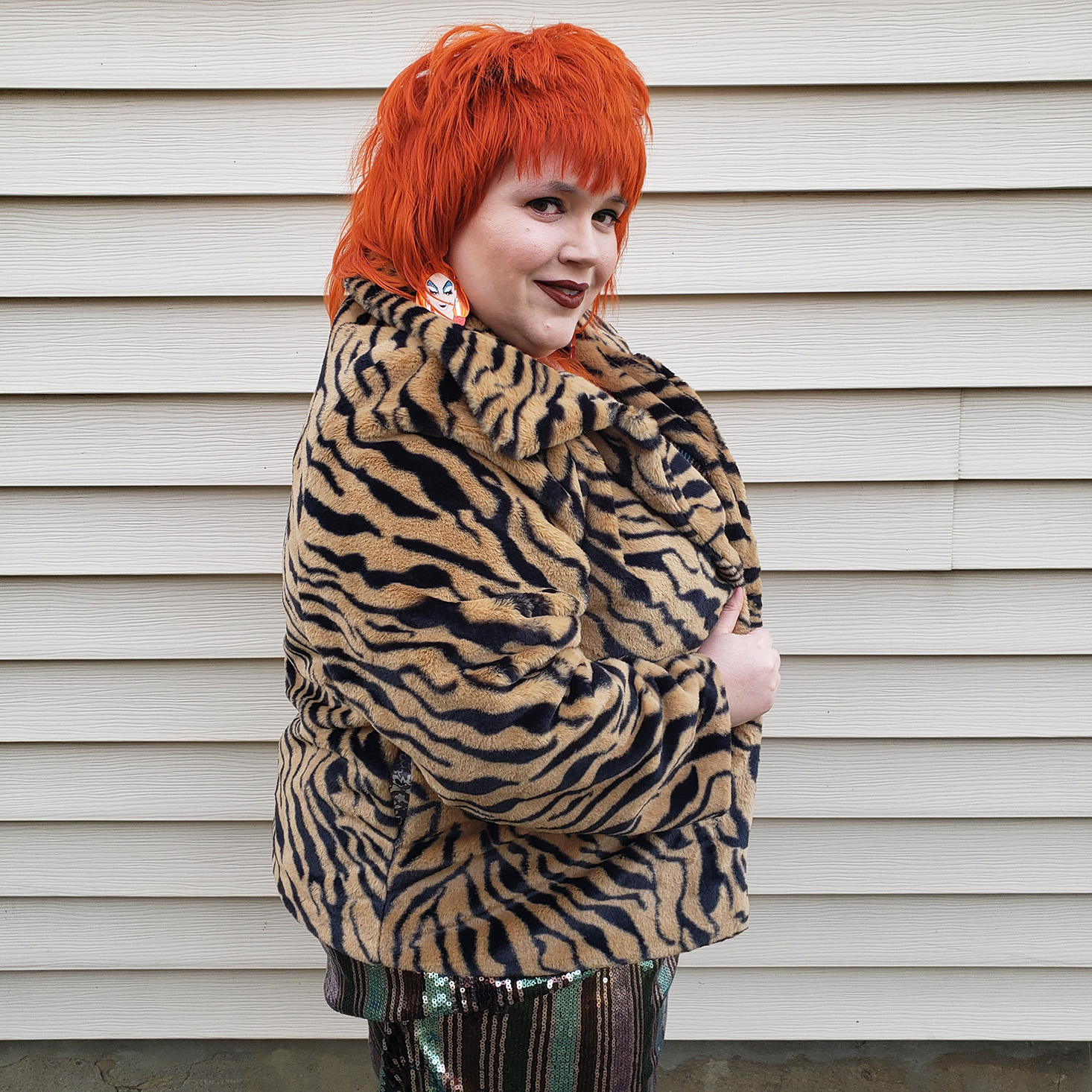 Plus size outlet leopard faux fur