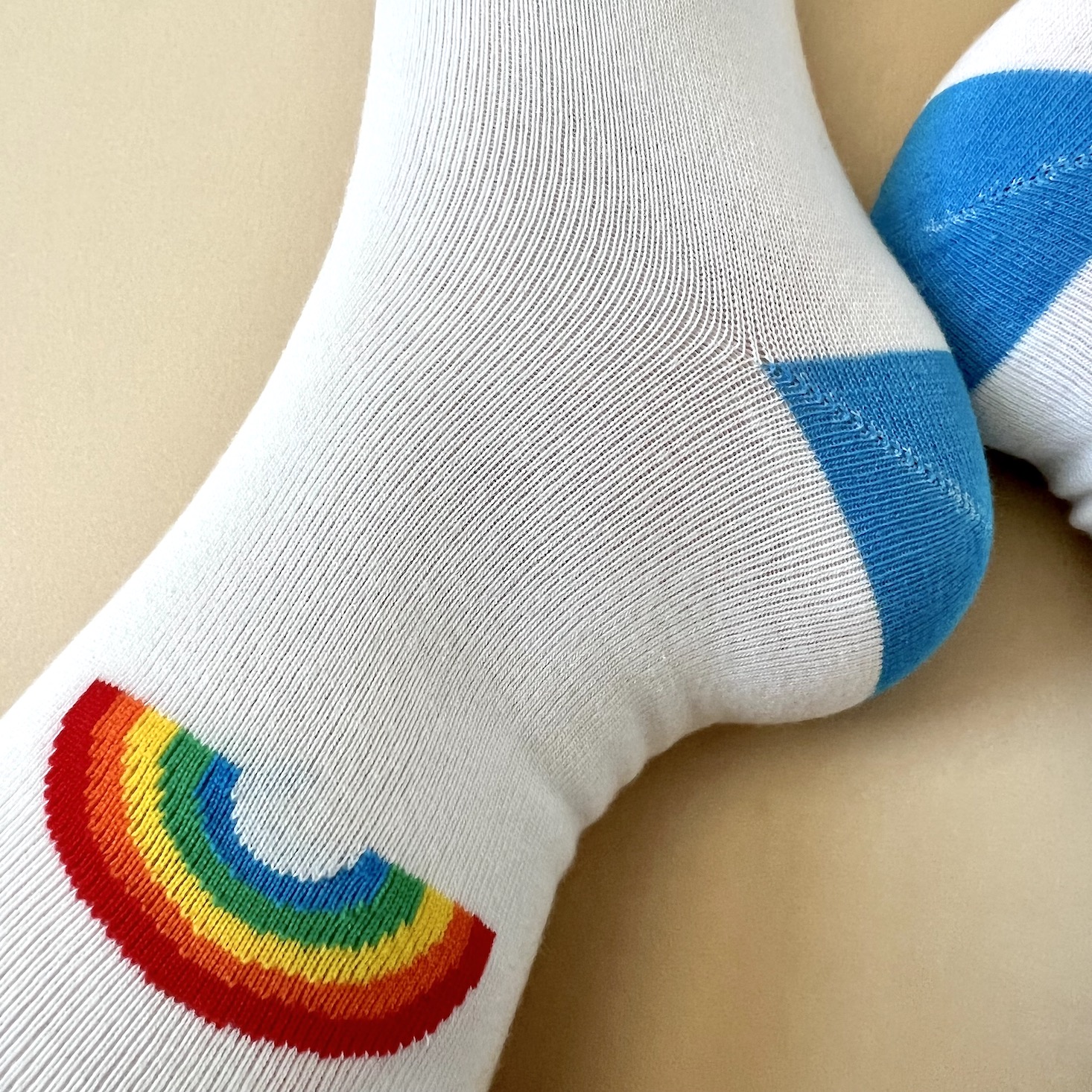 white socks with rainbows