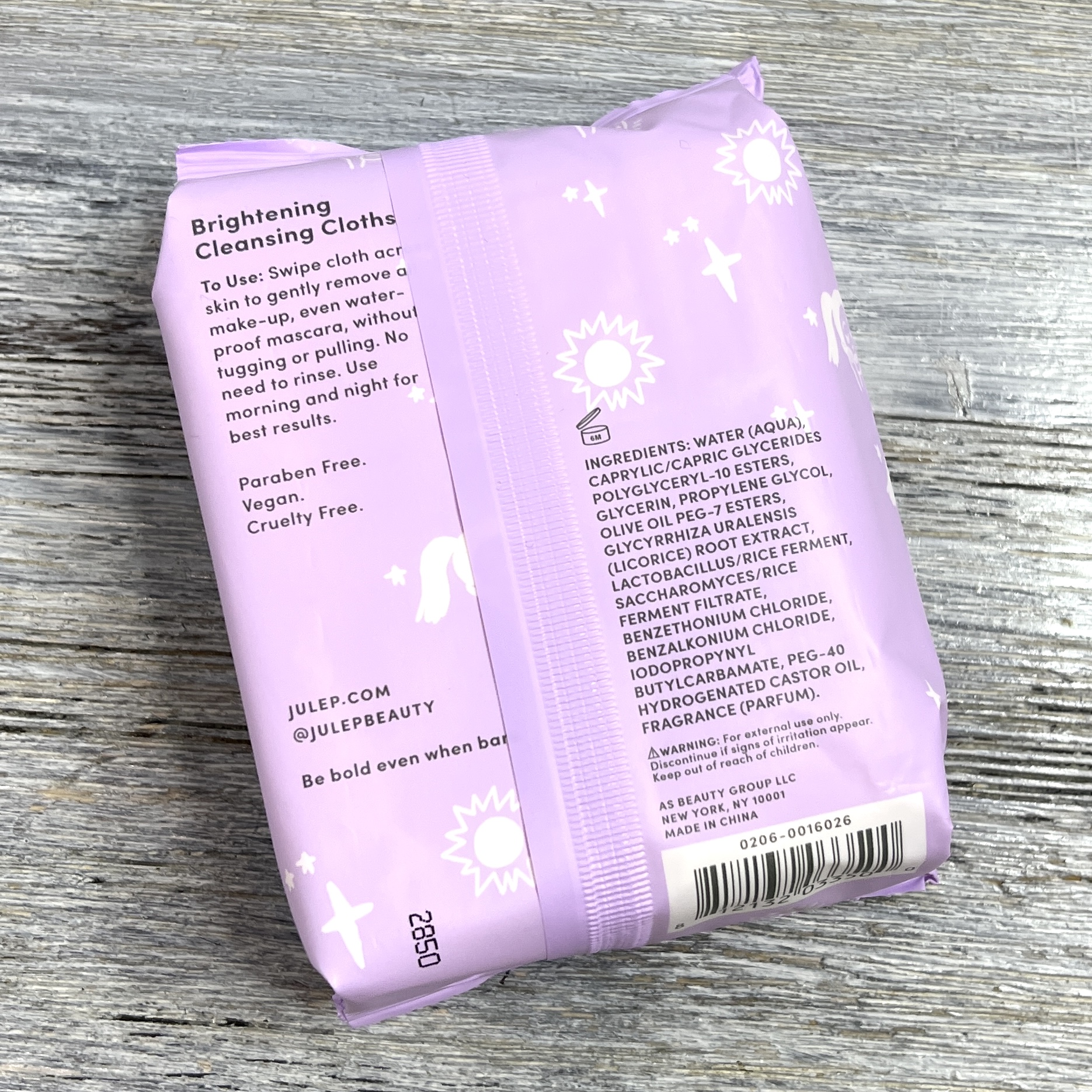 Back of Julep Beauty Cleansing Wipes for Glossybox January 2022