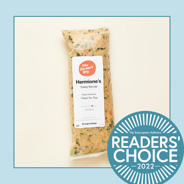 Farmer's Dog example meal, winner of the best dog food subscription box category.