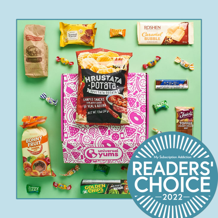 Universal Yums example snacks, winner of the best snack subscription box category.